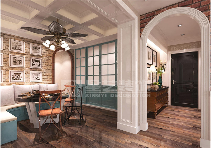 山水方園150平美式鄉(xiāng)村餐廳裝修設(shè)計效果圖