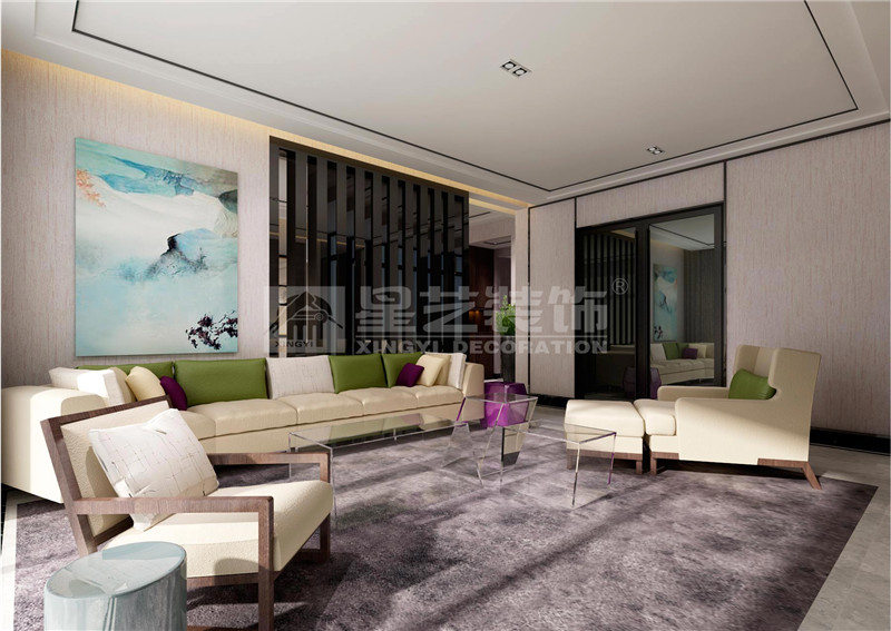 龍基傳媒星城179平現代簡約客廳裝修效果圖