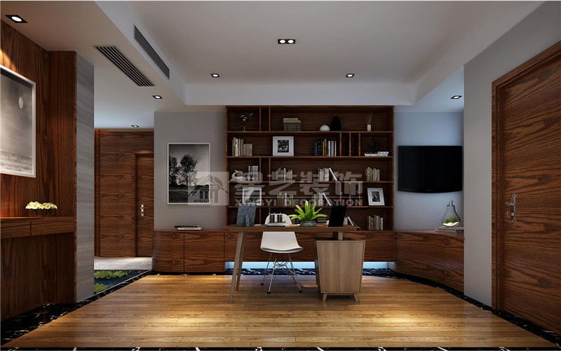 盛天香墅200平現(xiàn)代簡(jiǎn)約書(shū)房裝修效果圖