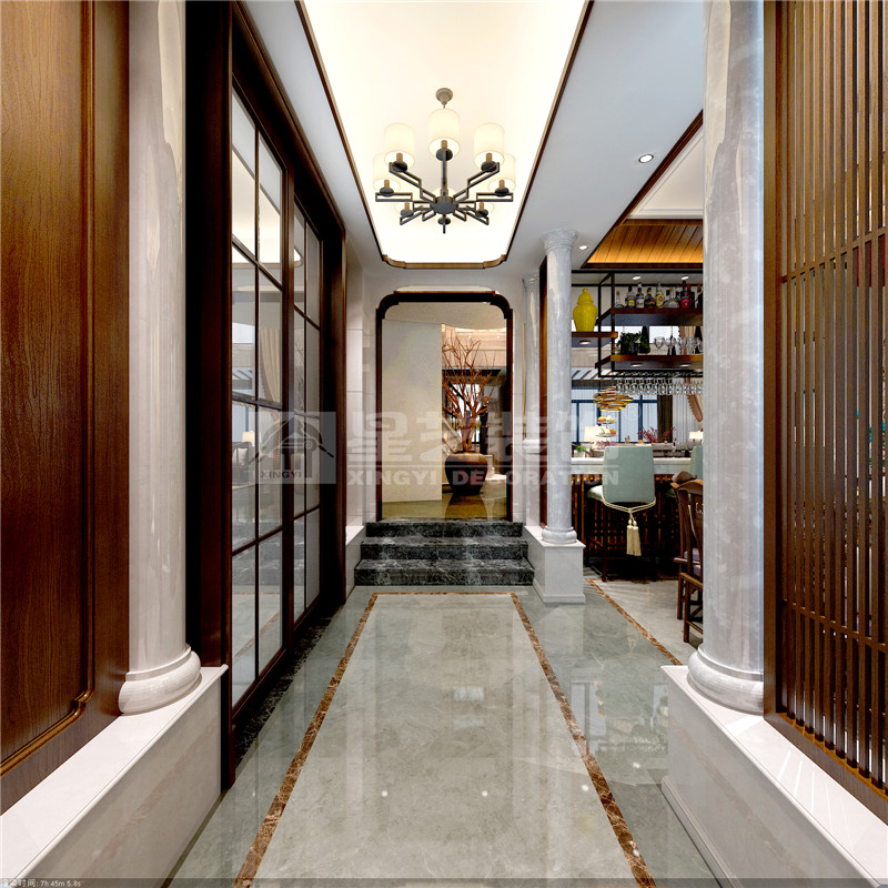 港龍小區(qū)300平新中式門(mén)廳裝修設(shè)計(jì)效果圖