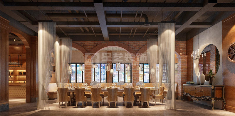 東盟慧谷西餐廳300平用餐區(qū)裝修設計效果圖
