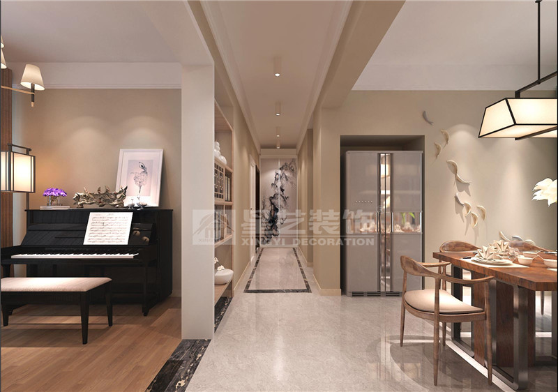 華發(fā)國(guó)賓壹號(hào)130平新中式過道裝修效果圖