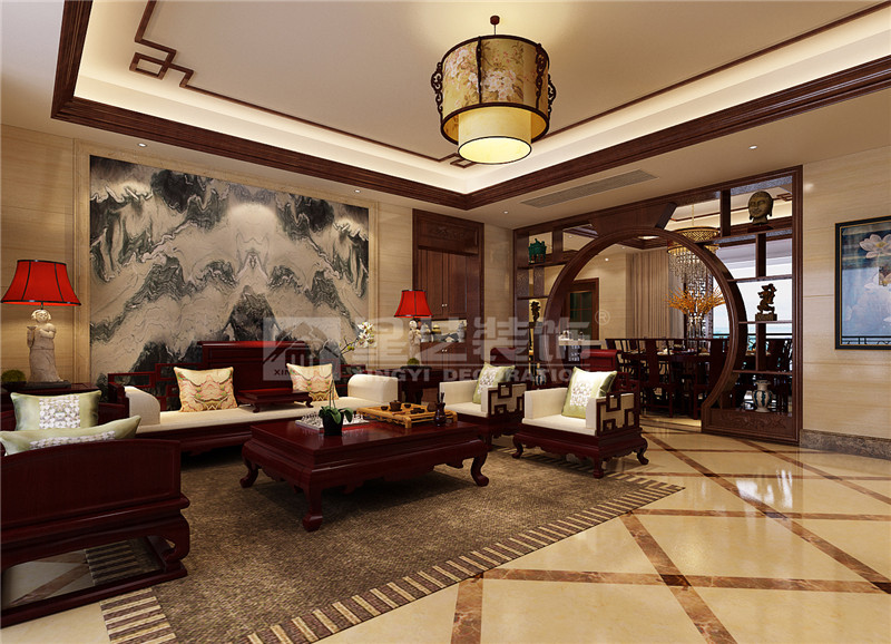 盛天東郡 211平中式風(fēng)格客廳裝修效果圖