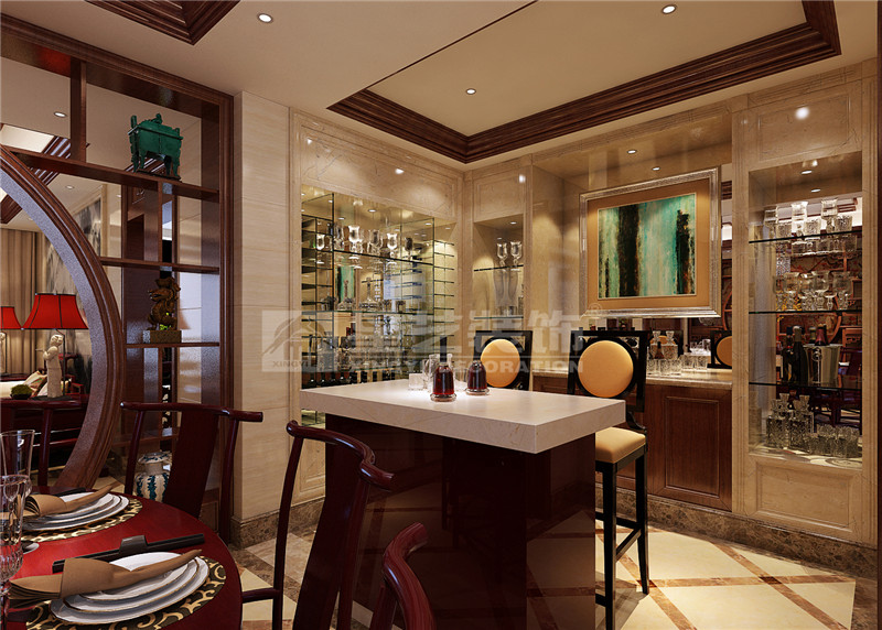 盛天東郡 211平中式風(fēng)格吧臺裝修效果圖