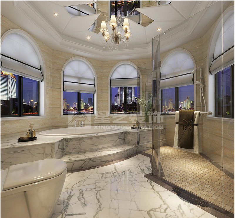 濱江花園別墅450平法式風格衛(wèi)生間裝修效果圖