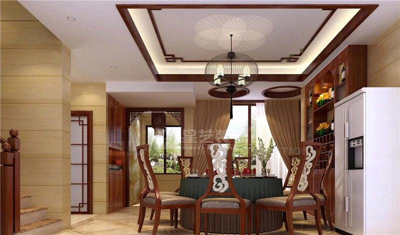 濱江麗景450平中式風格餐廳裝修效果圖