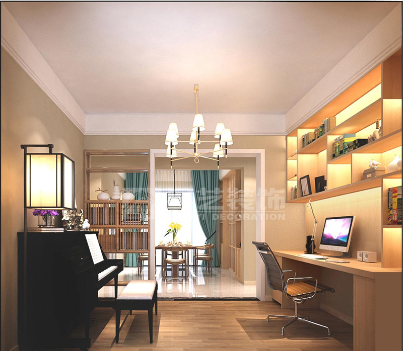 華發(fā)國(guó)賓壹號(hào)130平新中式書房裝修效果圖