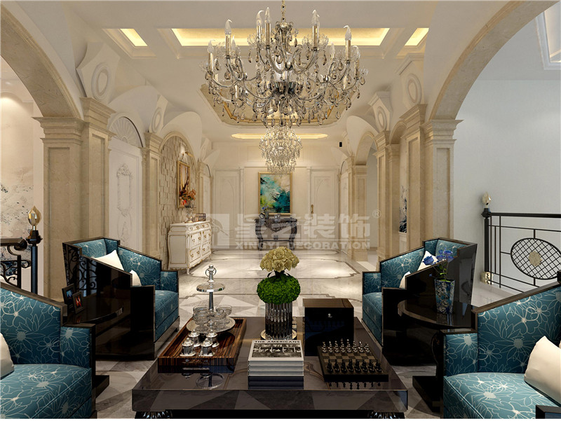 濱江花園別墅450平法式風格起居室裝修效果圖