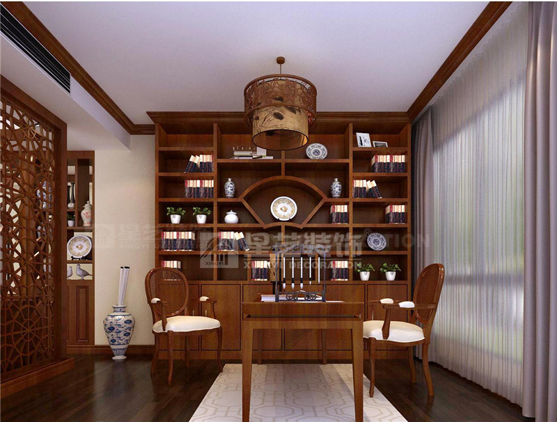 濱江麗景450平中式風格書房裝修效果圖
