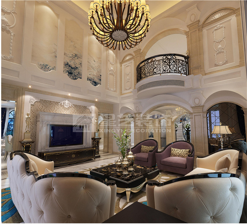 濱江花園別墅450平法式風格客廳裝修效果圖