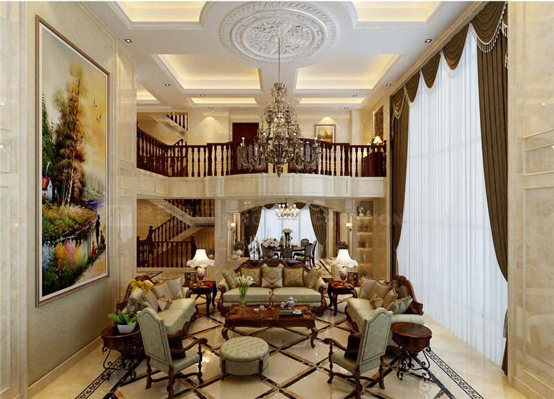 大自然花園別墅640平一樓客廳裝修效果圖