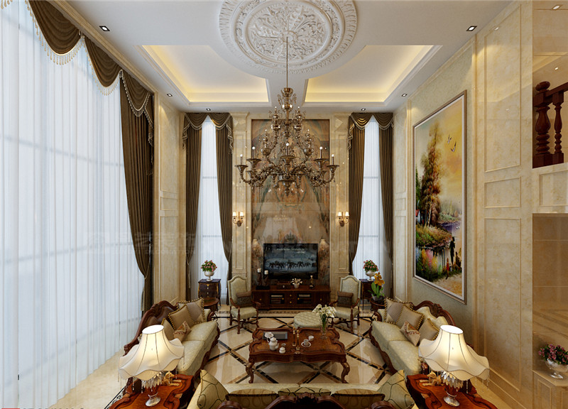 大自然花園別墅640平一樓客廳裝修效果圖