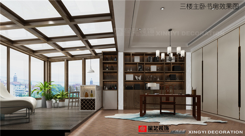 龍胤花園別墅 450平三樓主臥書(shū)房裝修效果圖