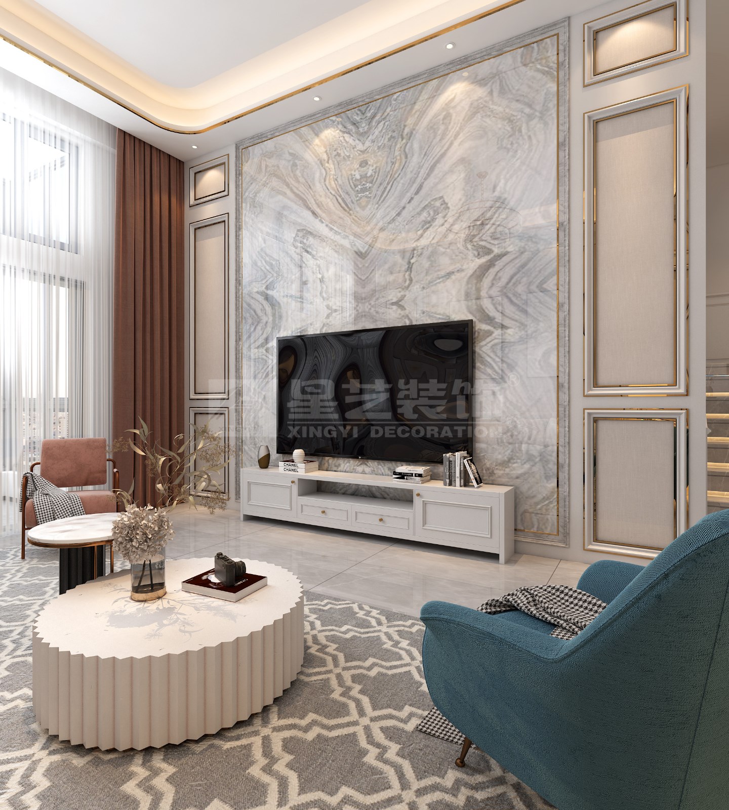 安吉山語城156平復式客廳裝修效果圖