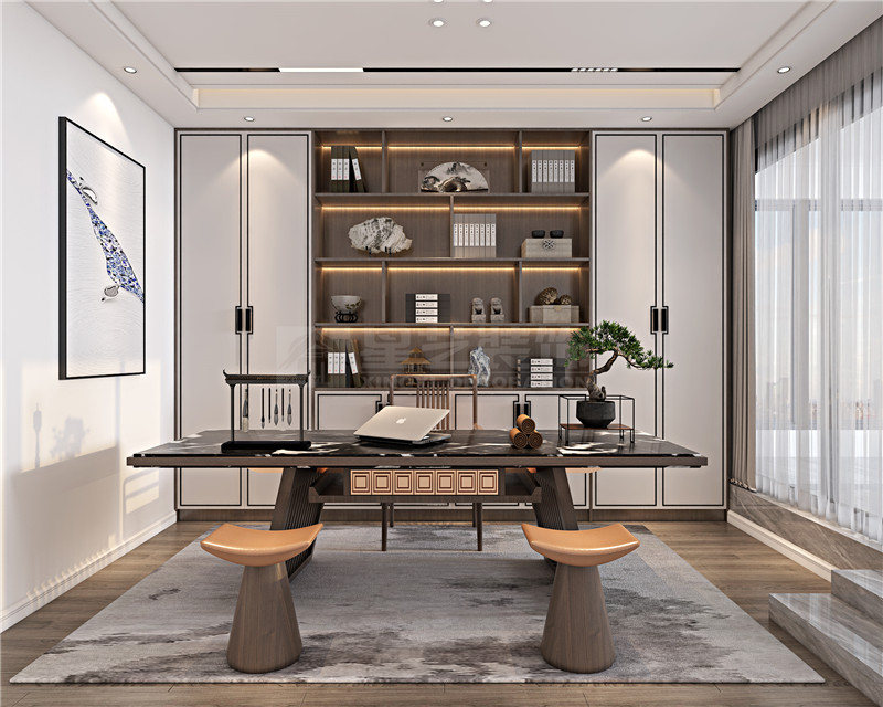 鳳景灣390平復(fù)式書(shū)房裝修效果圖