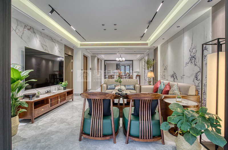 建發(fā)鼎華北大瓏廷 170平新中式風(fēng)格客廳裝修實景圖