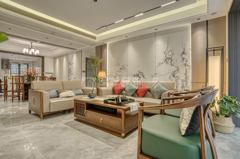 建發(fā)鼎華北大瓏廷 170平新中式風(fēng)格客廳裝修實景圖