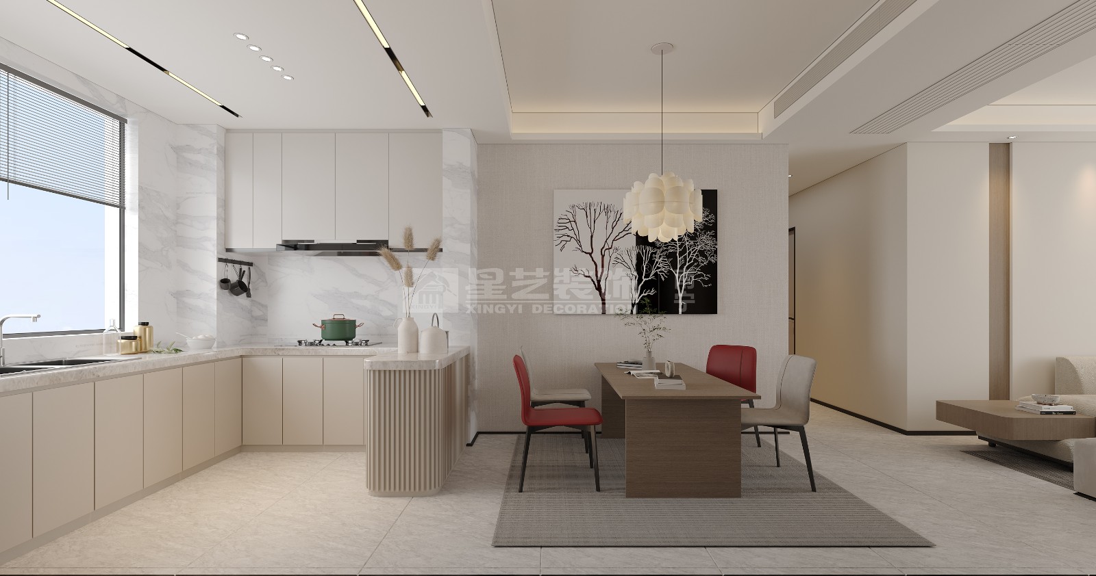 五象印月140平現(xiàn)代奶油風餐廳裝修效果圖