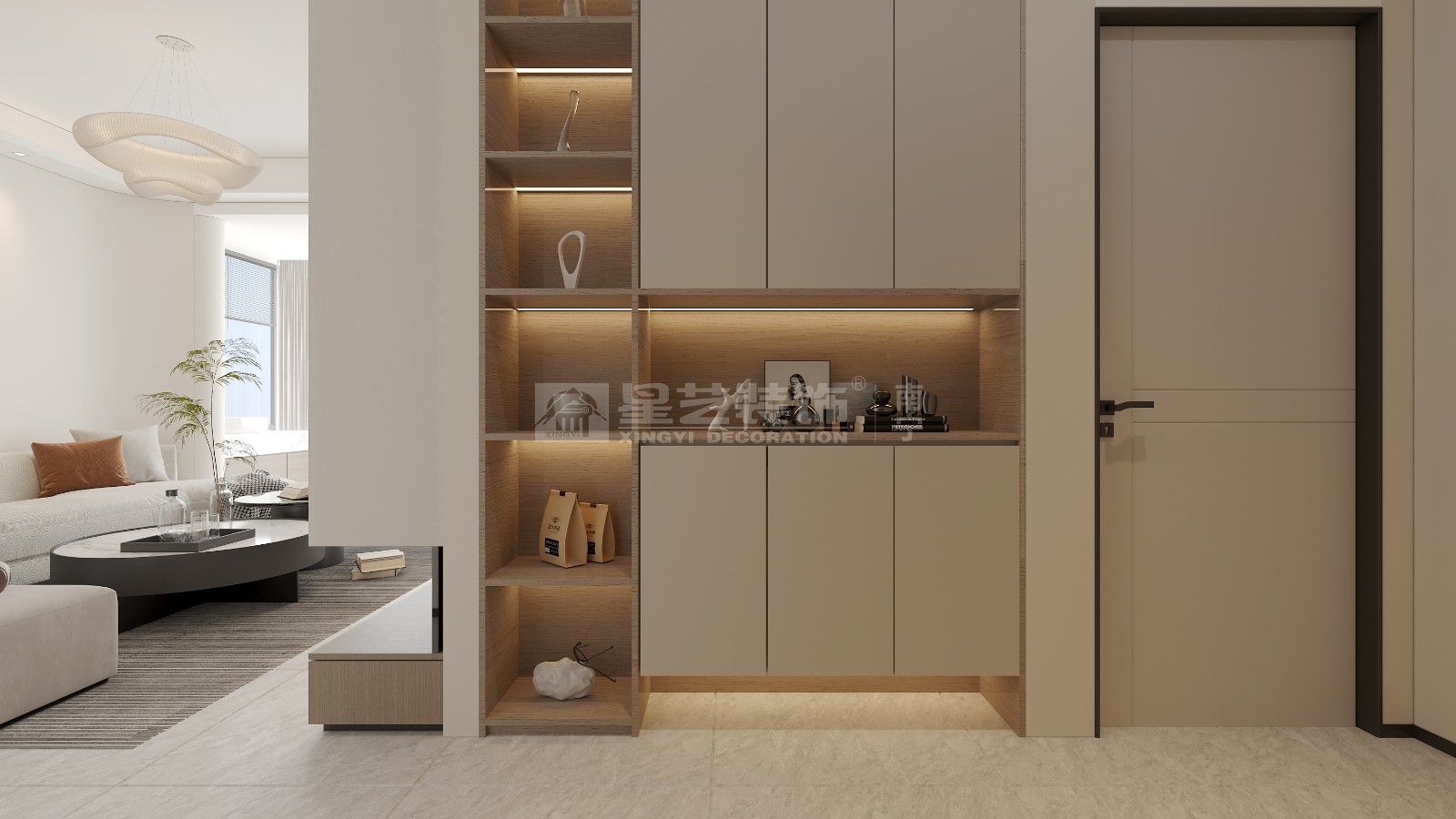 五象印月140平現(xiàn)代奶油風玄關(guān)裝修效果圖