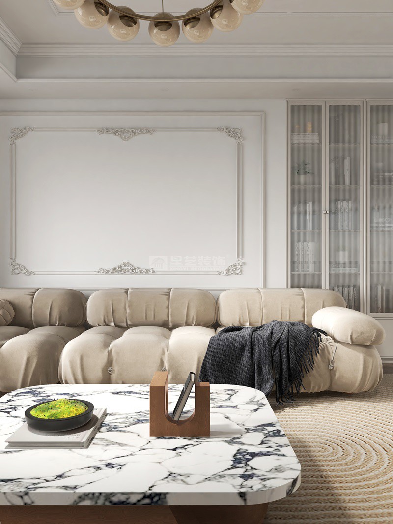 榮和瀾山府143平輕法式風格客廳裝修效果圖