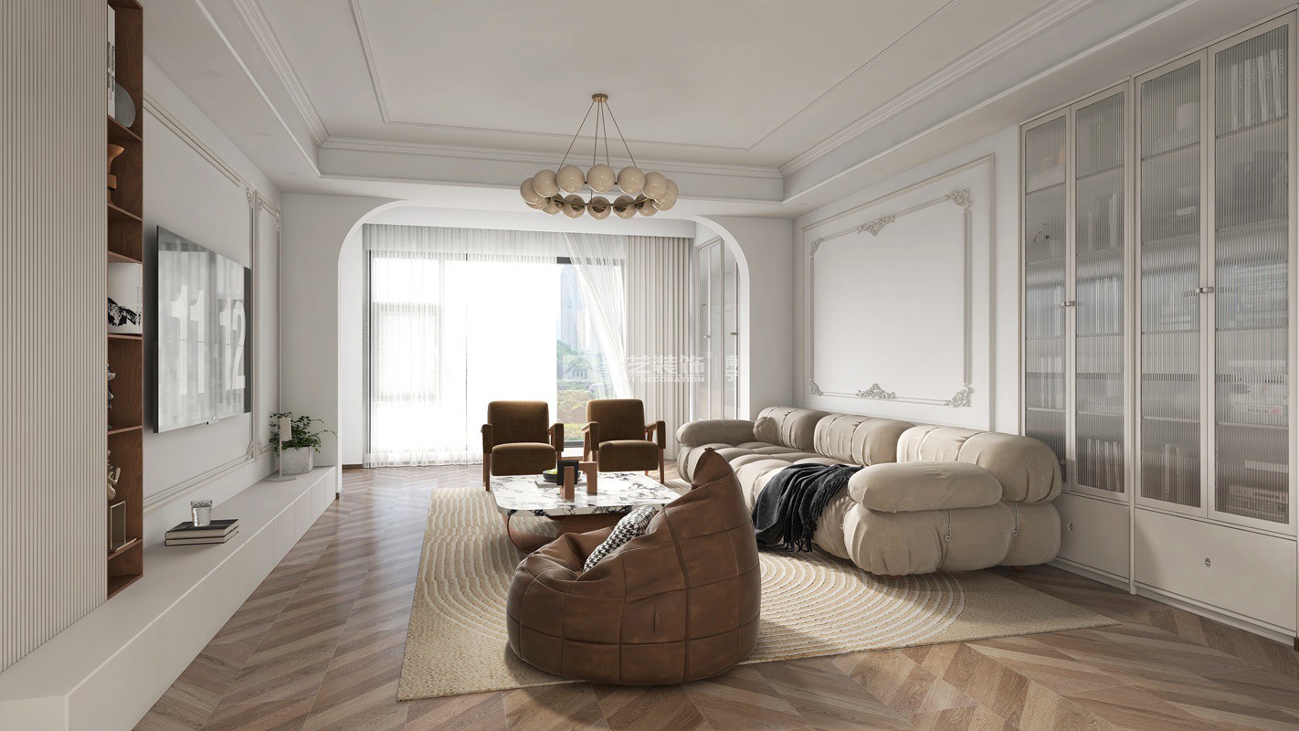 榮和瀾山府143平輕法式風格客廳裝修效果圖