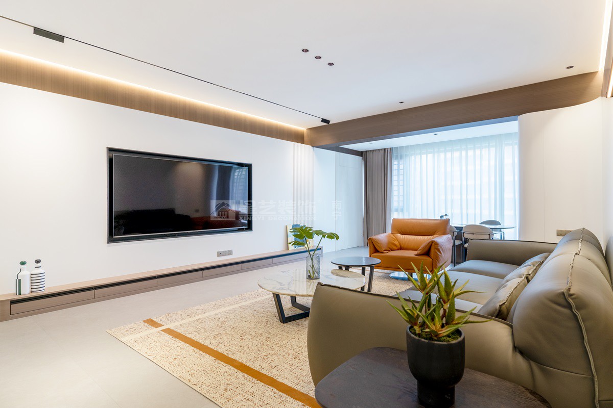 盛邦濱江府200平現(xiàn)代極簡(jiǎn)客廳裝修實(shí)景