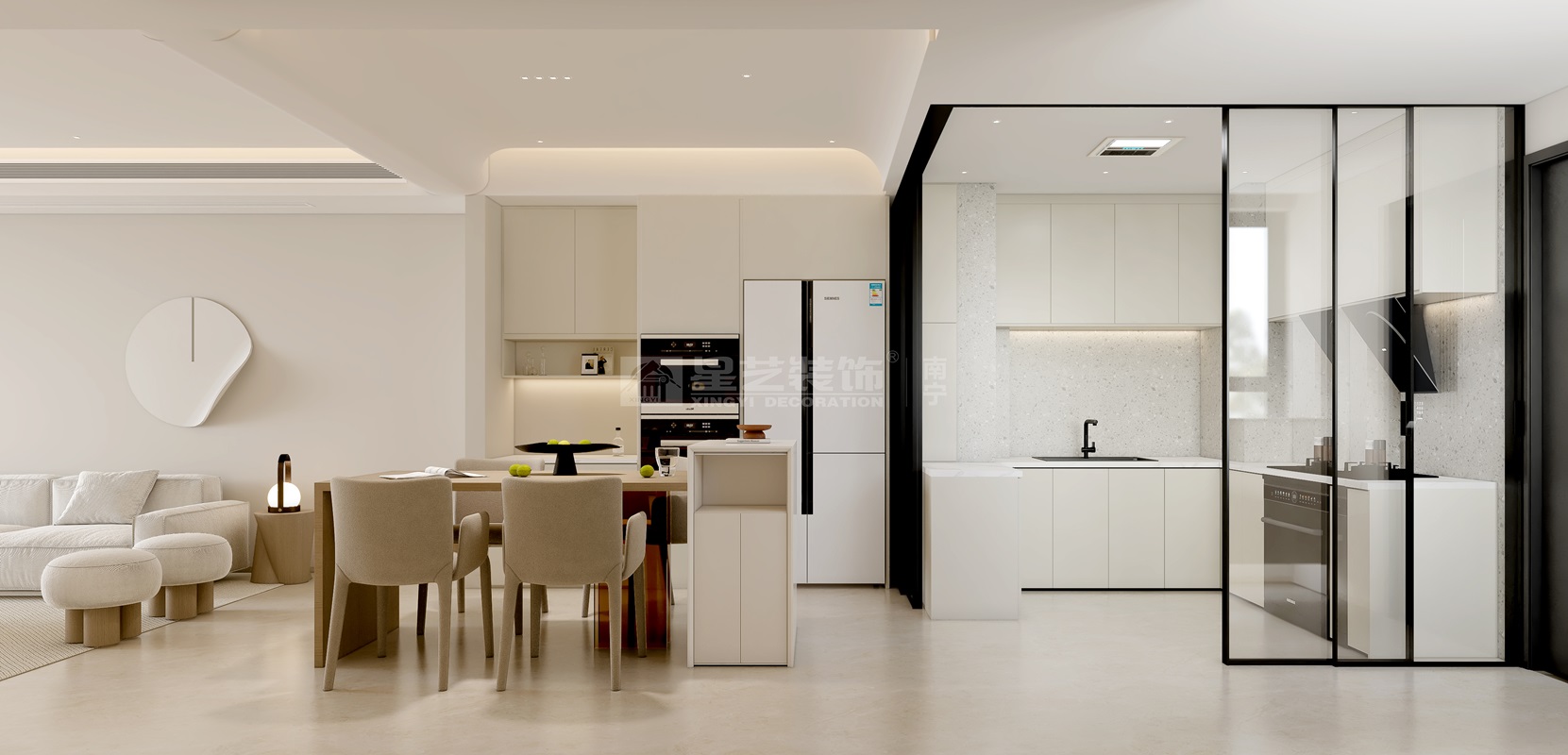 云景山語城115平現(xiàn)代奶油餐廳裝修效果圖