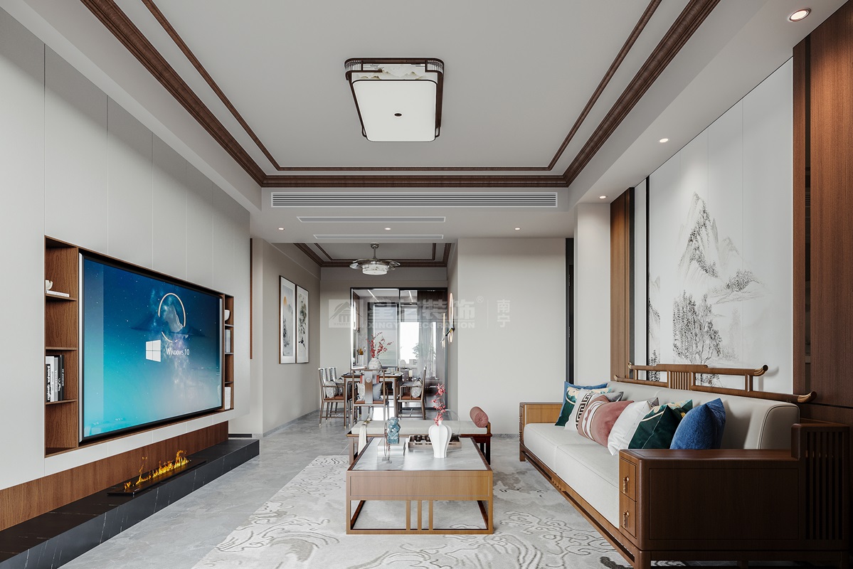 北投荷院120平新中式風格客廳裝修效果圖