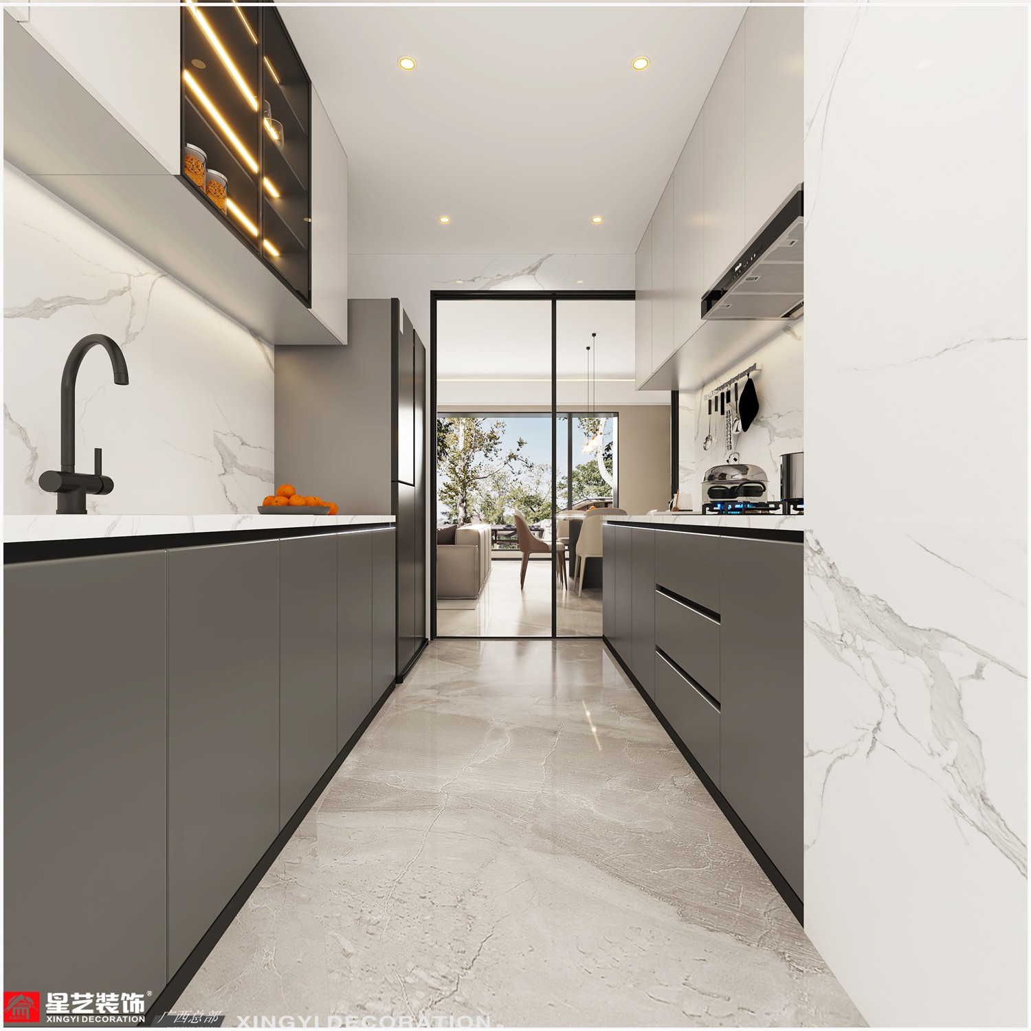 西園悅府140平現(xiàn)代簡約廚房裝修效果圖