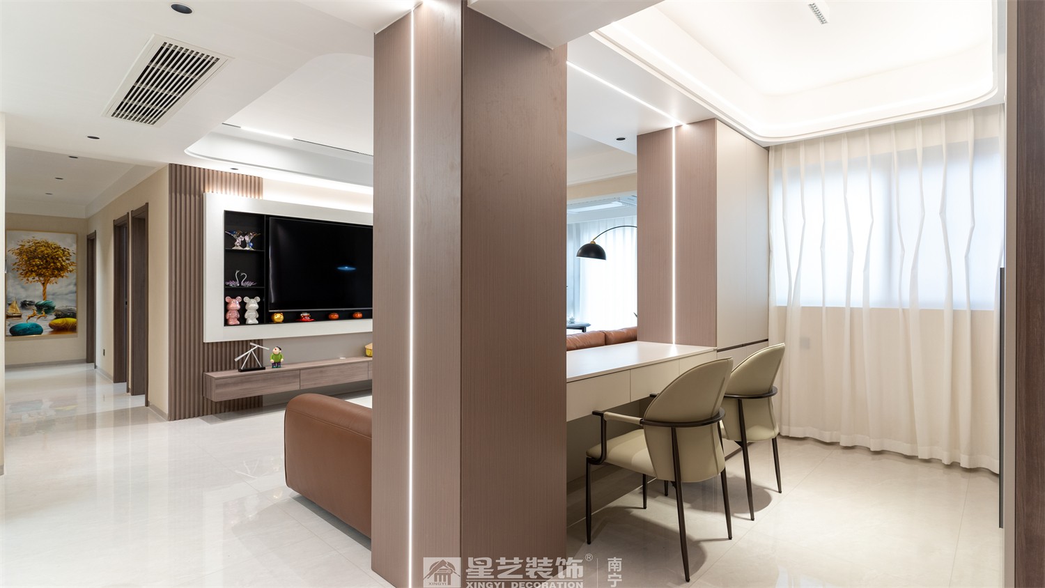 嘉逸城120平現(xiàn)代風(fēng)格客廳裝修完工實景圖