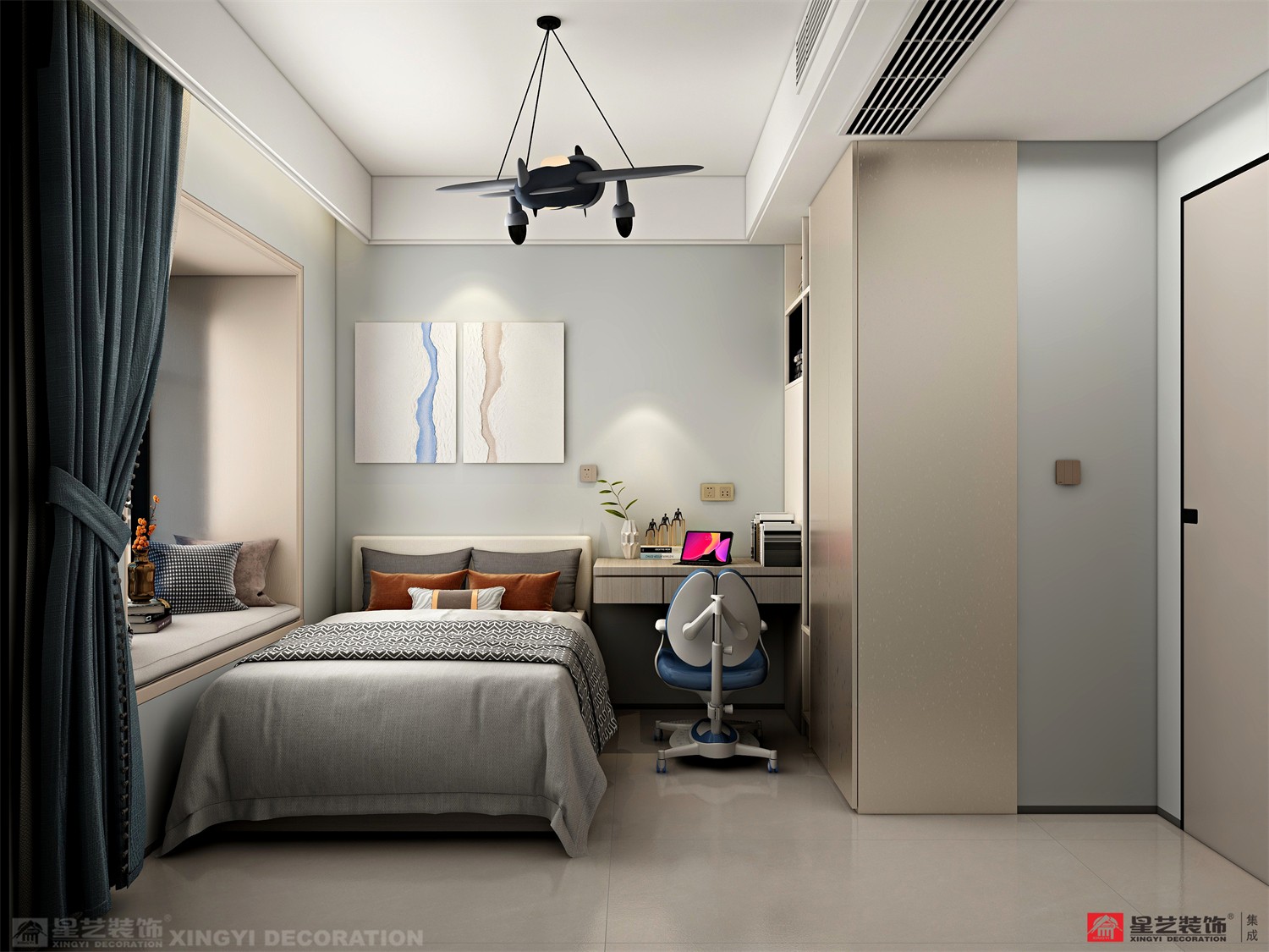 電網(wǎng)小區(qū)130平現(xiàn)代簡(jiǎn)約臥室裝修效果圖