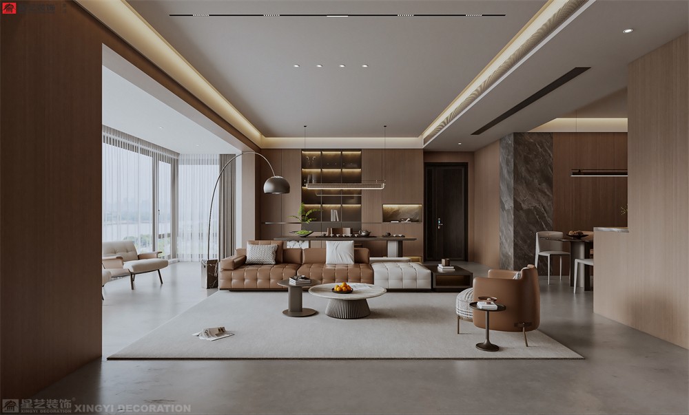 華潤西園潤府143平意式輕奢客廳裝修效果圖