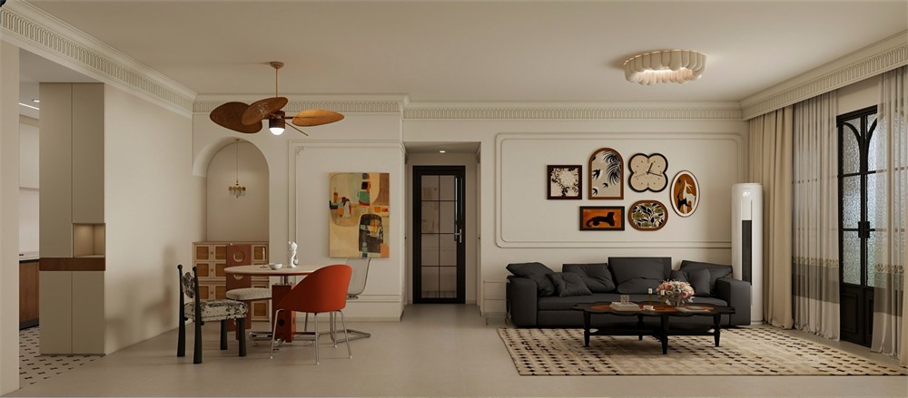 東盟世紀(jì)村80平輕式復(fù)古客廳裝修效果圖