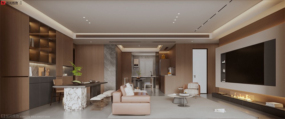 華潤西園潤府143平意式輕奢客廳裝修效果圖