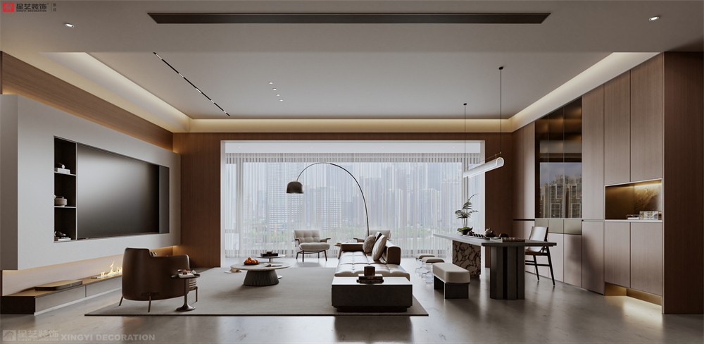 華潤西園潤府143平意式輕奢客廳裝修效果圖