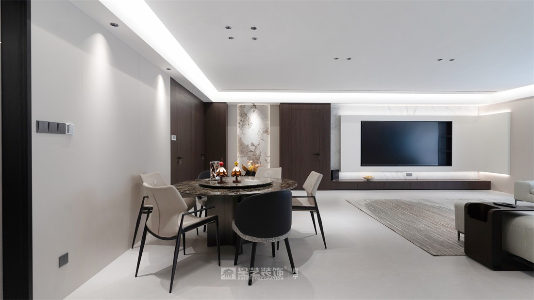 大唐臻觀196平現(xiàn)代簡(jiǎn)約客餐廳裝修完工實(shí)景