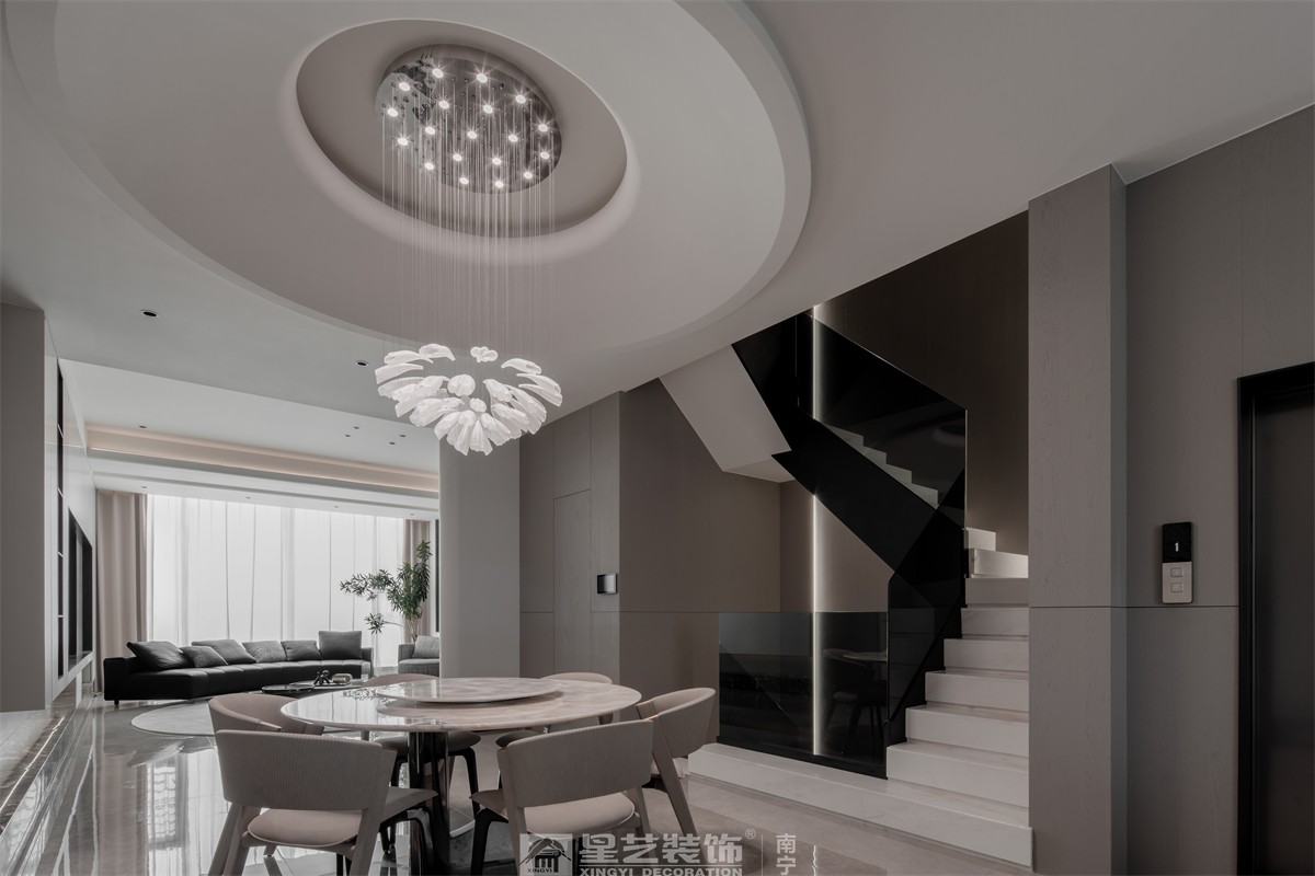 中海央墅500平現(xiàn)代極簡餐廳裝修完工實景圖