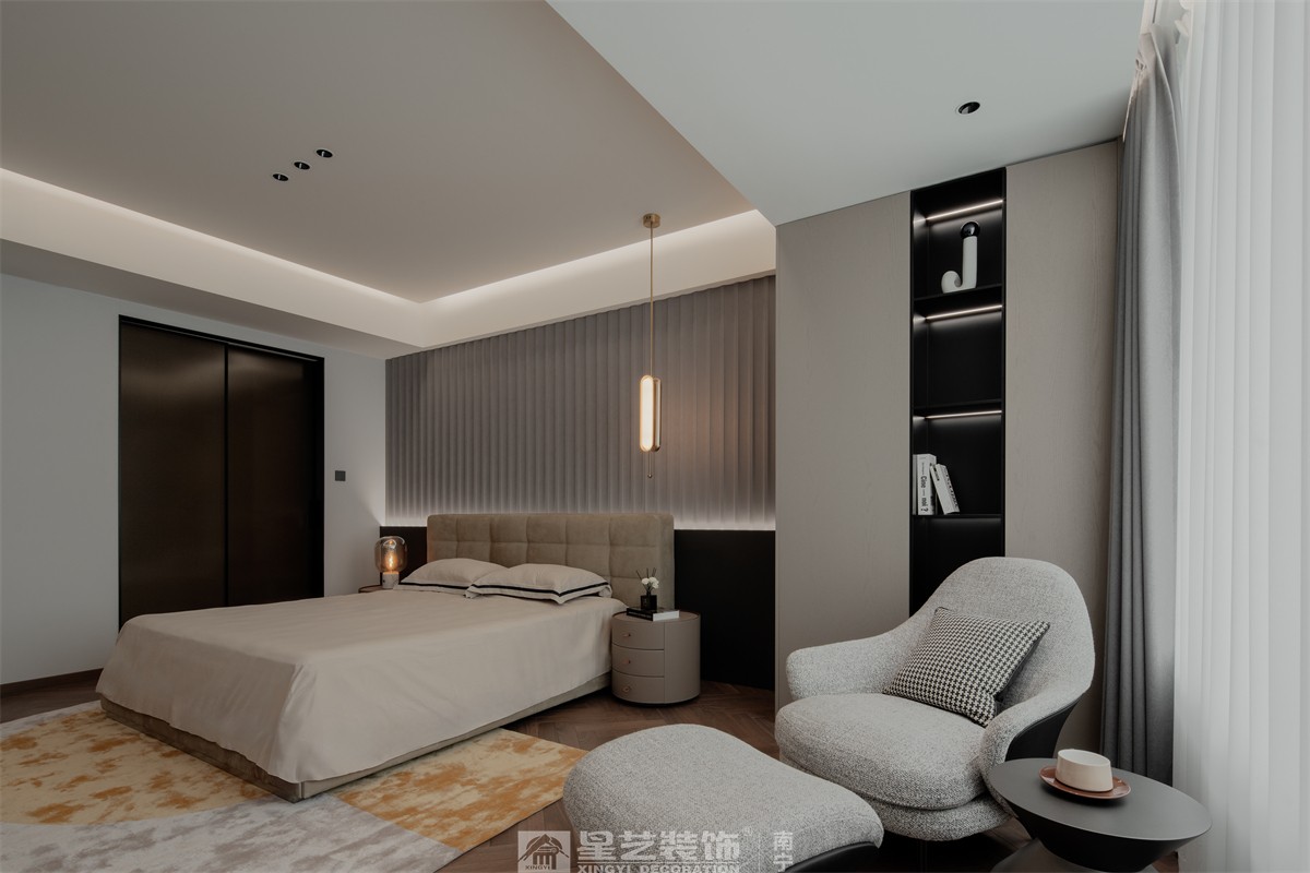 中海央墅500平現(xiàn)代極簡臥室裝修完工實景圖