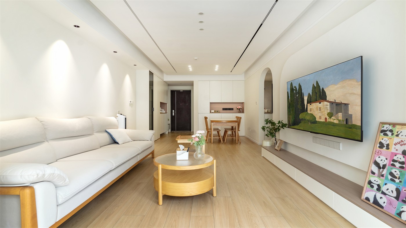 保利領(lǐng)秀廣場(chǎng)75平奶油風(fēng)客廳裝修實(shí)景圖