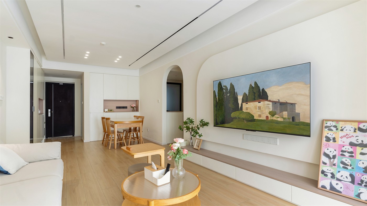 保利領(lǐng)秀廣場(chǎng)75平奶油風(fēng)客廳裝修實(shí)景圖