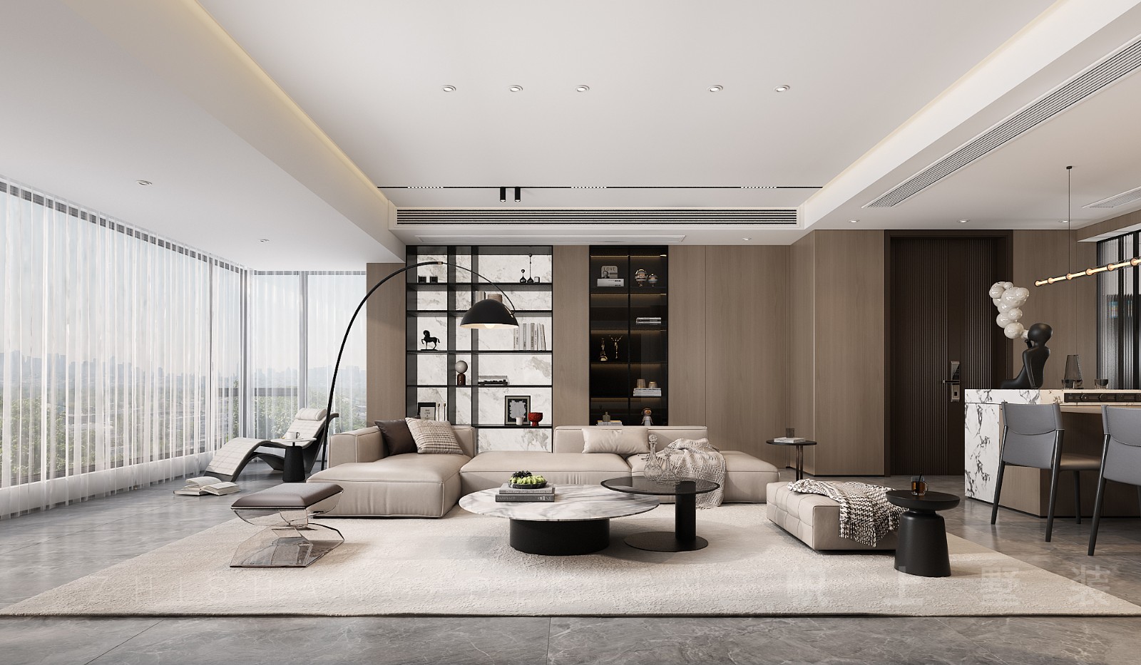 冠江墅143平意式輕奢客廳裝修效果圖