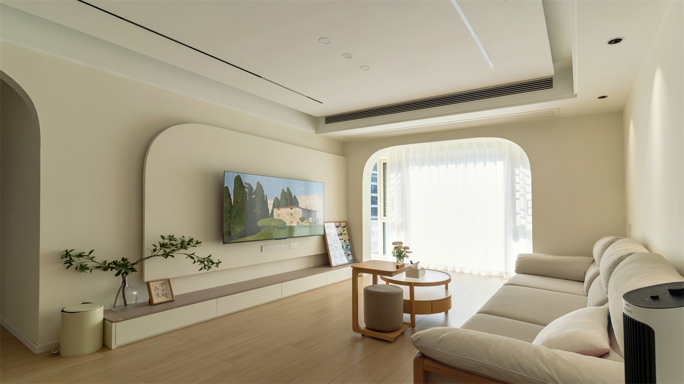 保利領(lǐng)秀廣場(chǎng)75平奶油風(fēng)客廳裝修實(shí)景圖