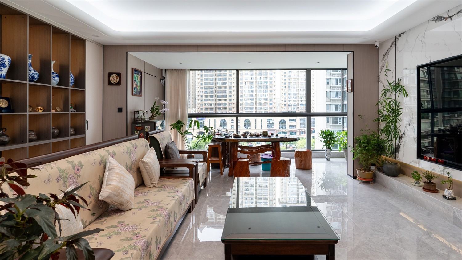 建發(fā)縵云210平新中式客廳裝修完工實景圖